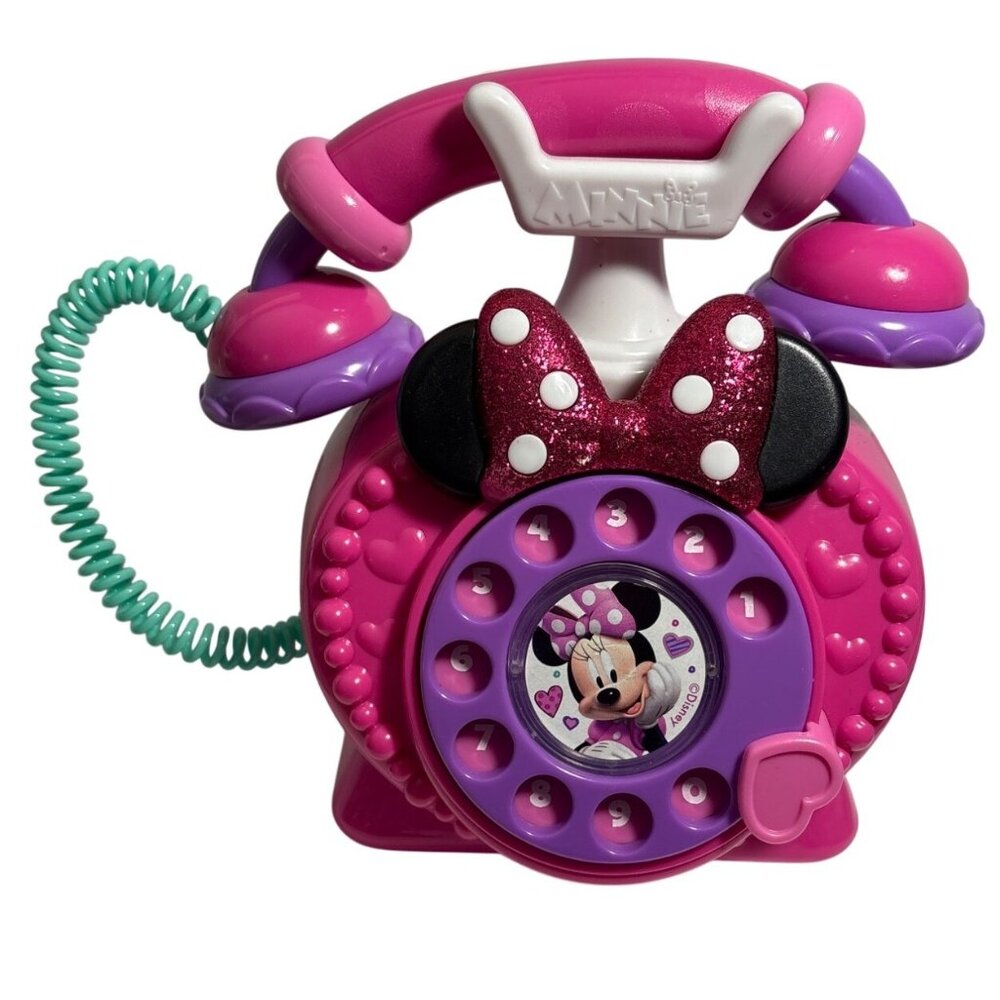 Minnie Mouse Ring Me Rotary Phone Pink Lights & Sounds Just Play Disney Jr 6.75"